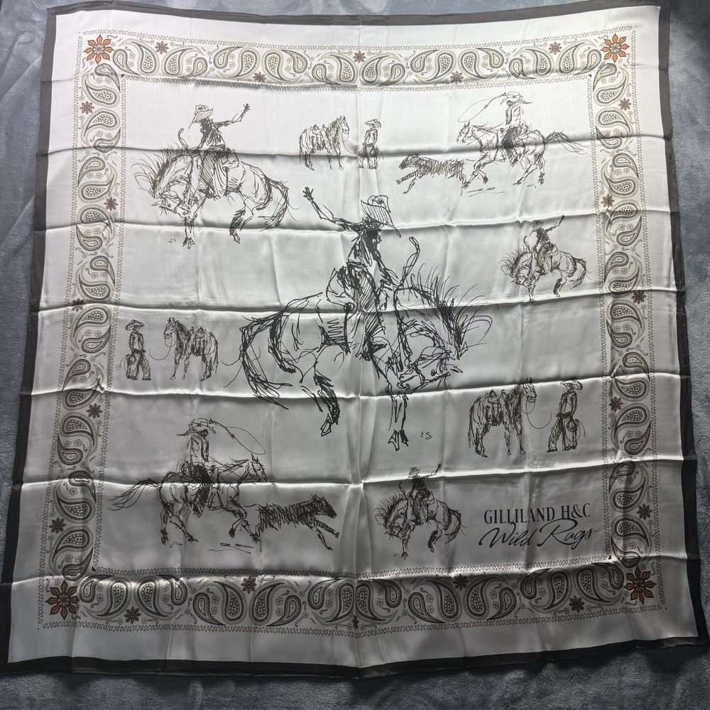 Gilliland H&C 42" Silk Vintage Cowboys Wild Rag Western Rodeo Scarf